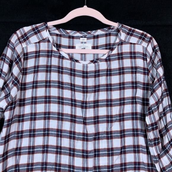 Ann Taylor LOFT Womens Shirt White Multicolored Plaid Roll Tab Lightweight Small - Picture 2 of 12